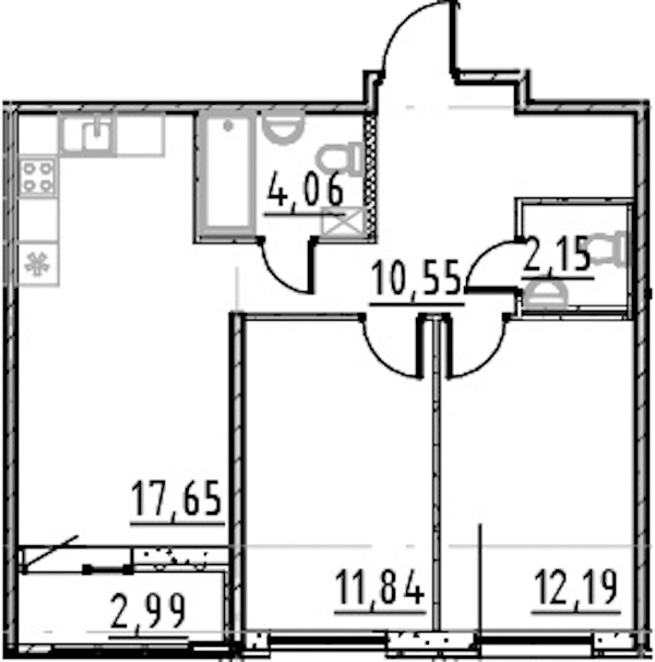 2-комнатная квартира 58.44 м², 8/9 эт., ЖК «Город Первых»